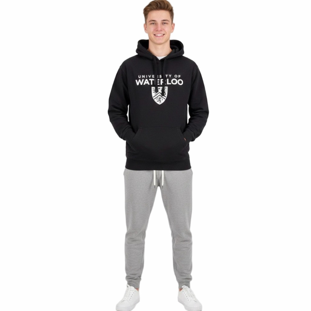 University of Waterloo Black White Lightweight Pullover Varsity Hoodie Small